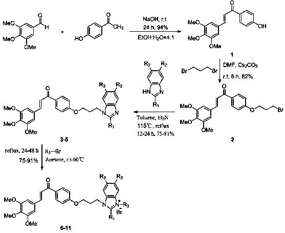 Chalcone-benzimidazole salt compounds and preparation thereof