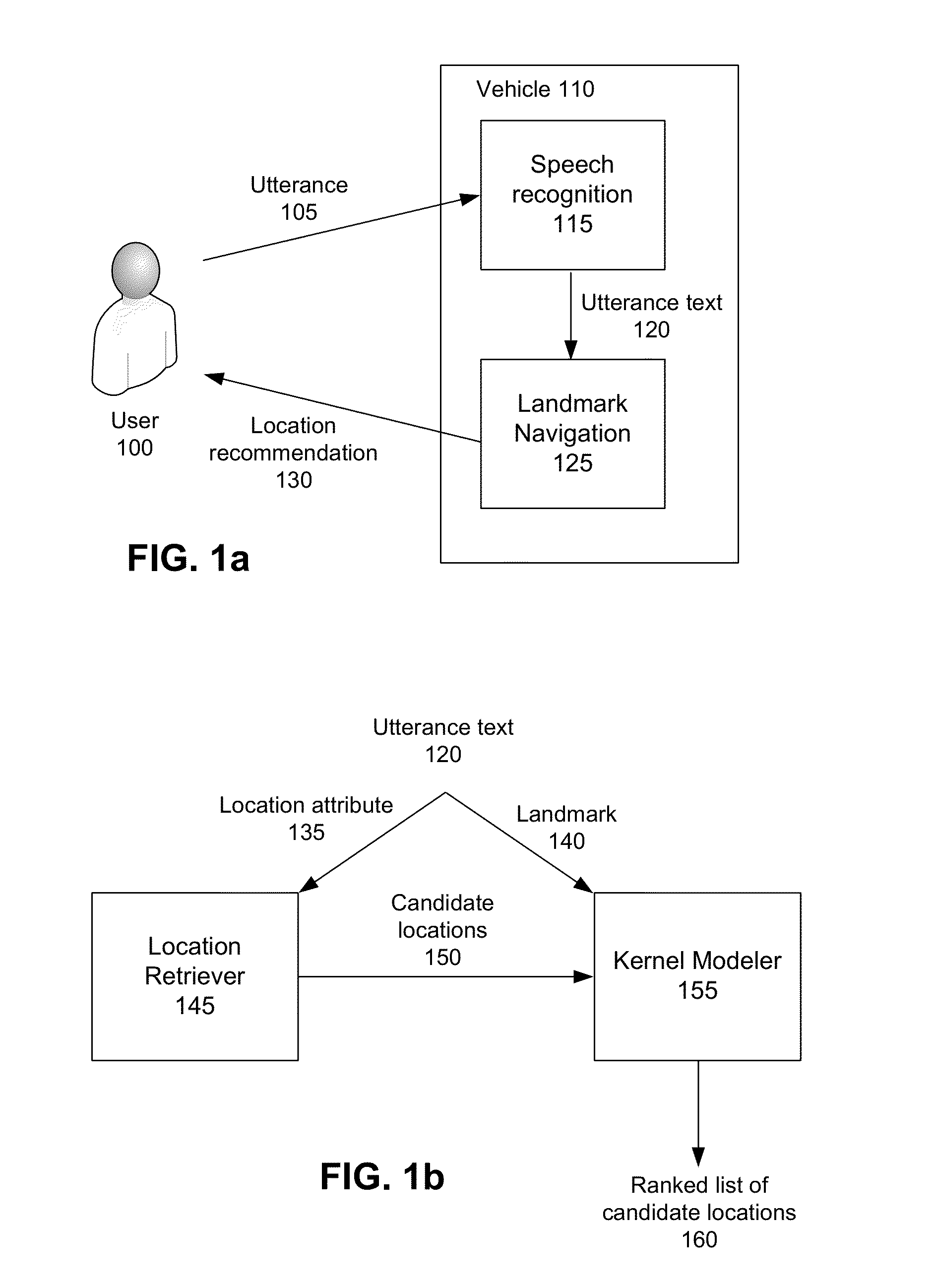 Landmark-based location belief tracking for voice-controlled navigation system