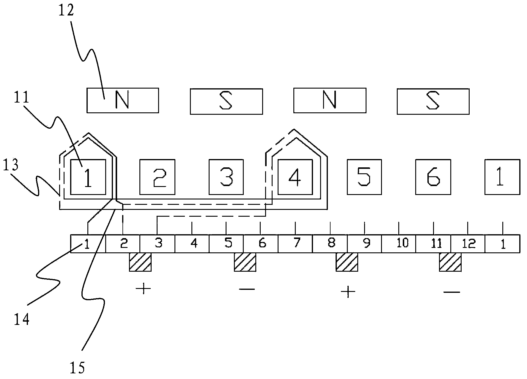 Winding method and structure for six-groove quadrupole permanent magnet brush motor