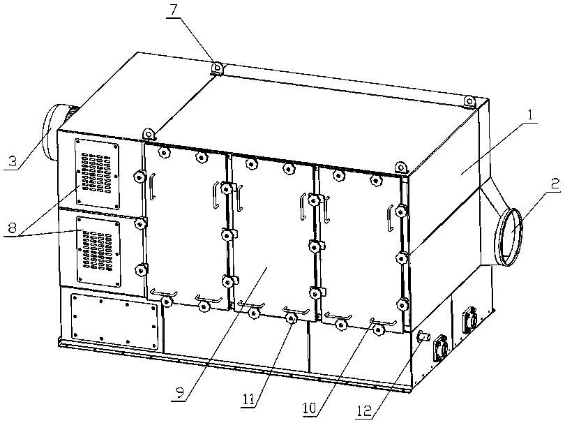 A horizontal flat cloth cylinder dust collector used for dust removal and filtration of grain storage and transportation equipment