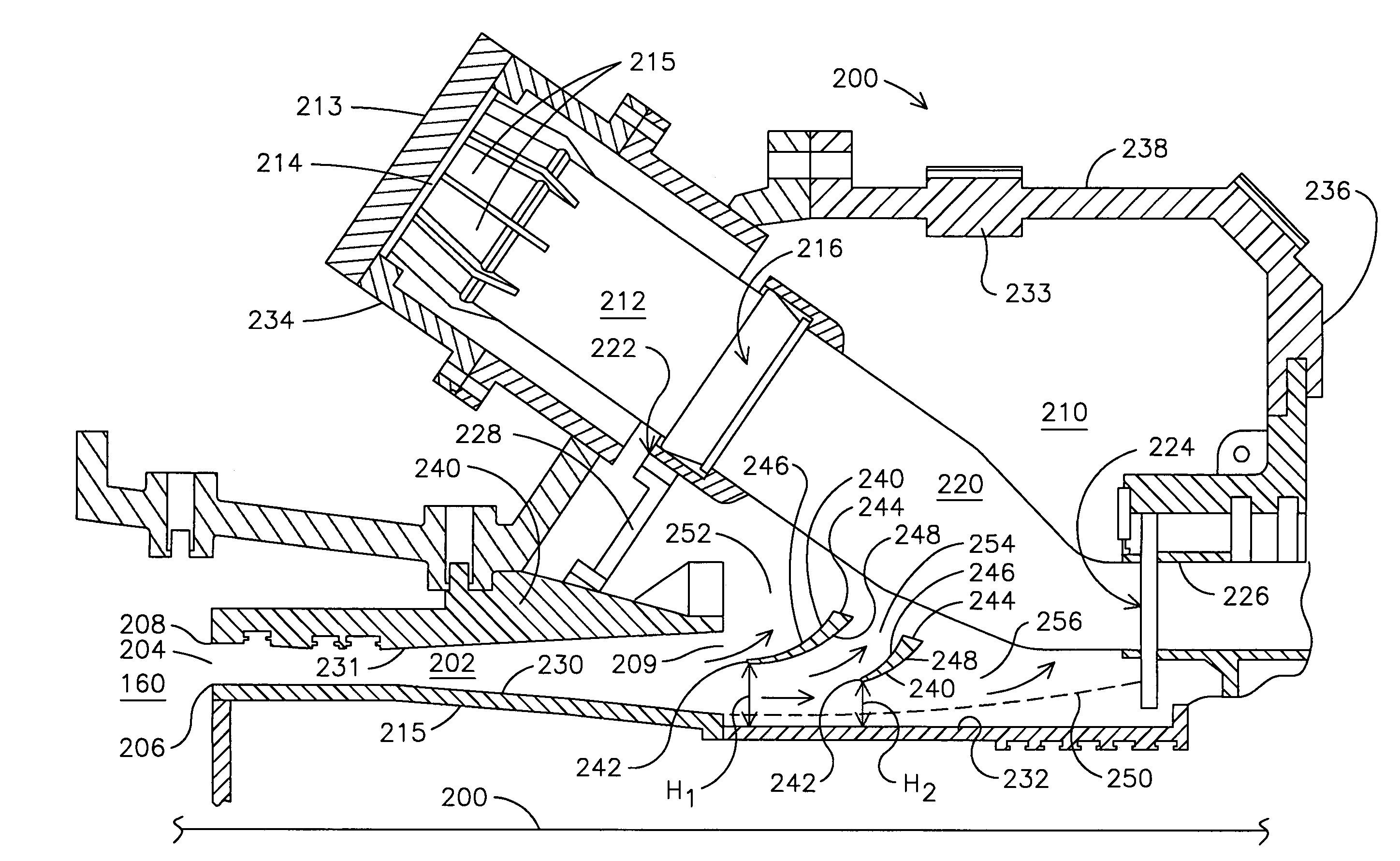 Fluid flow distributor apparatus for gas turbine engine mid-frame section