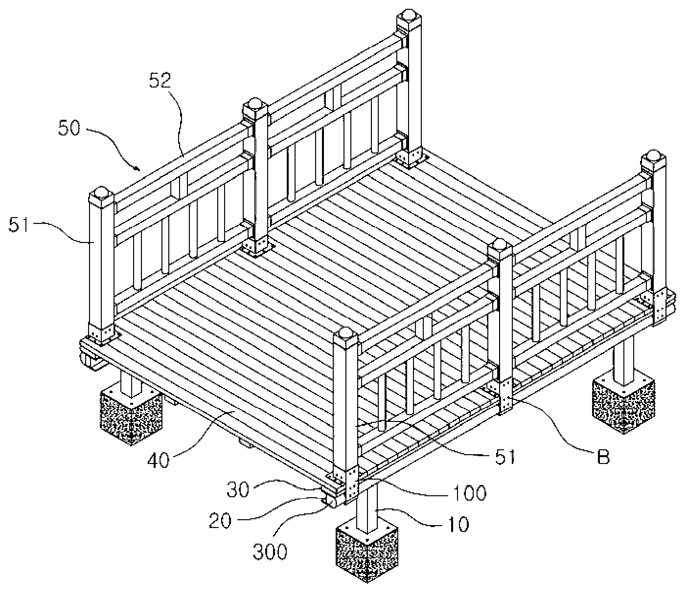 Wooden deck with wider handrail and improved appearance