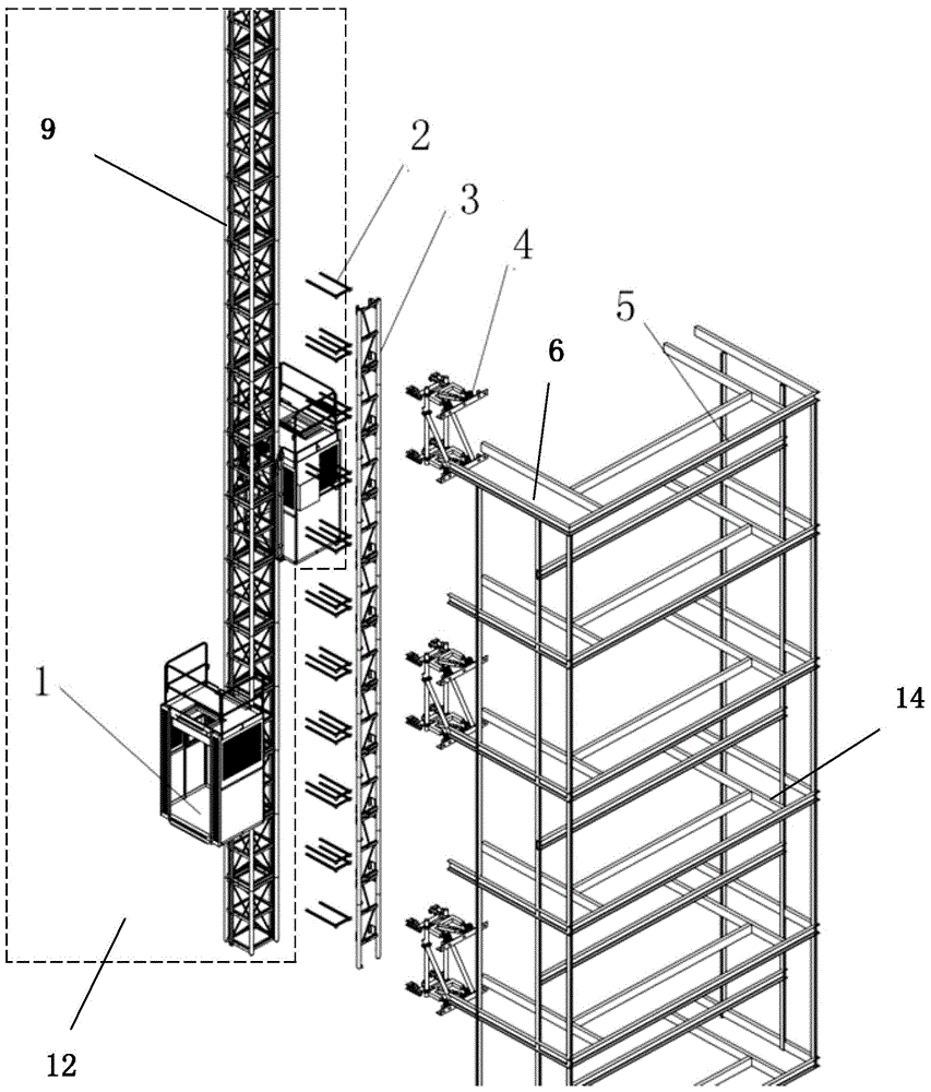 Guide rail type adhesion construction lifter and construction method thereof