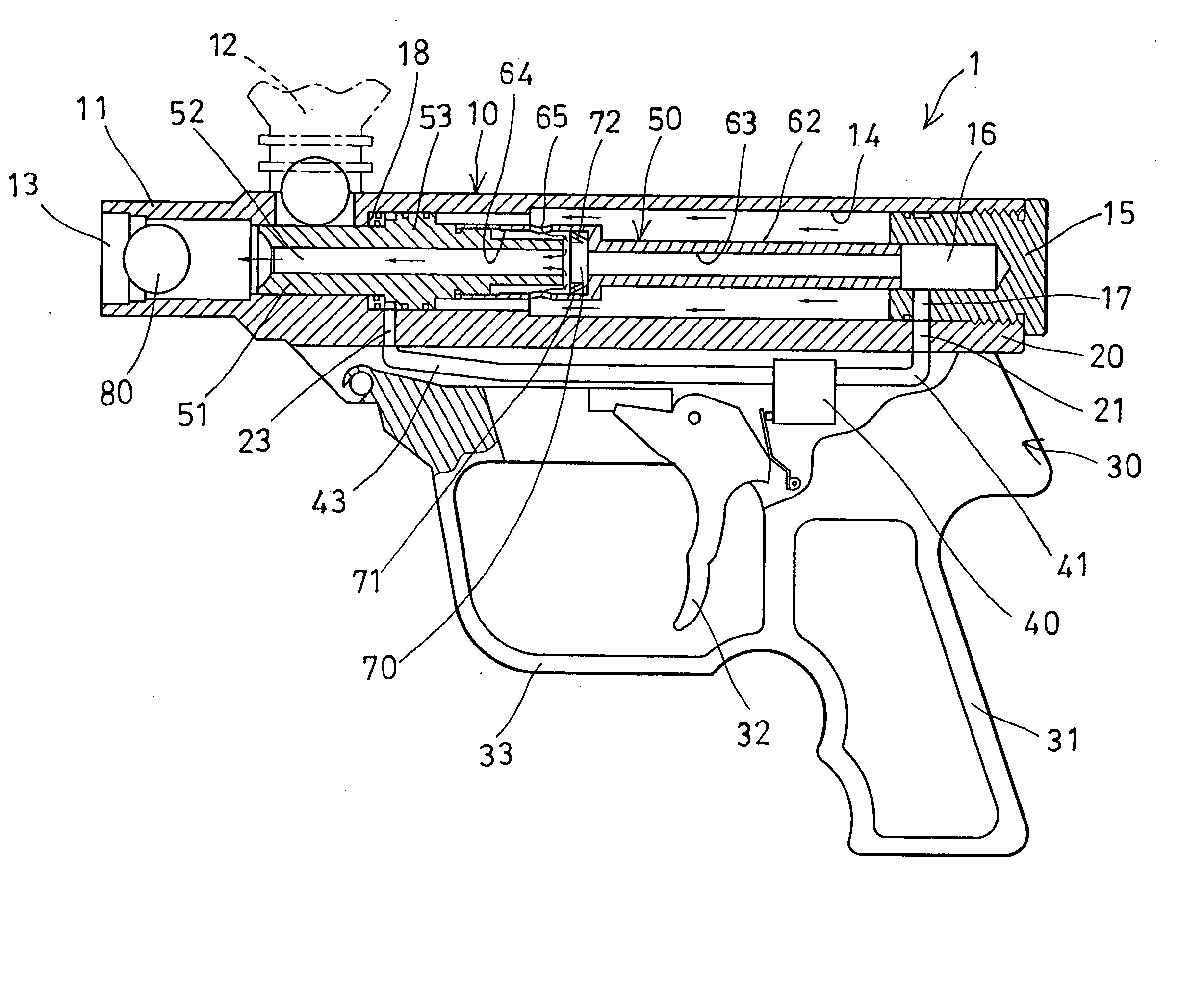 Gas gun having pressure driving device