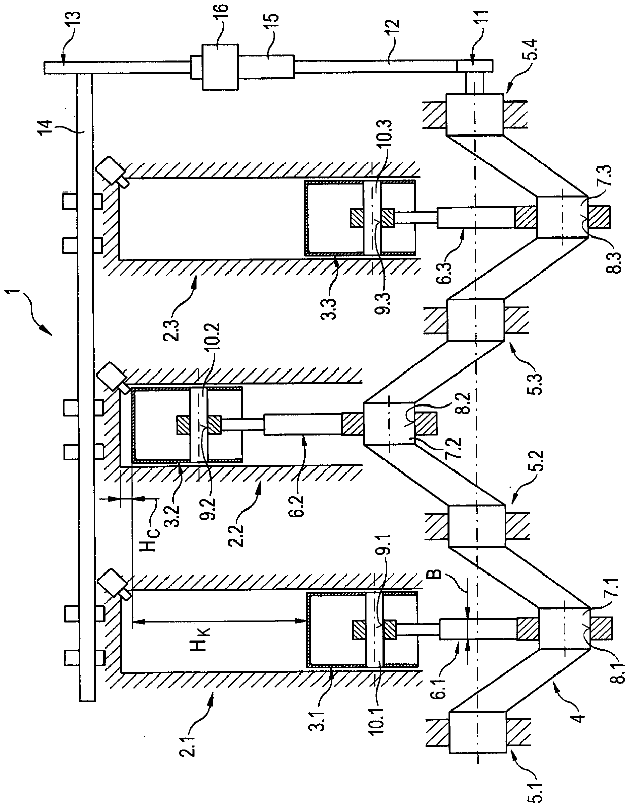 Longitudinally-adjustable connecting rod with cylinder-piston unit with rotational locking