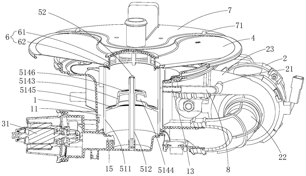 Disintegrating slag self-cleaning and filtering system for dish washing machine and dish washing machine