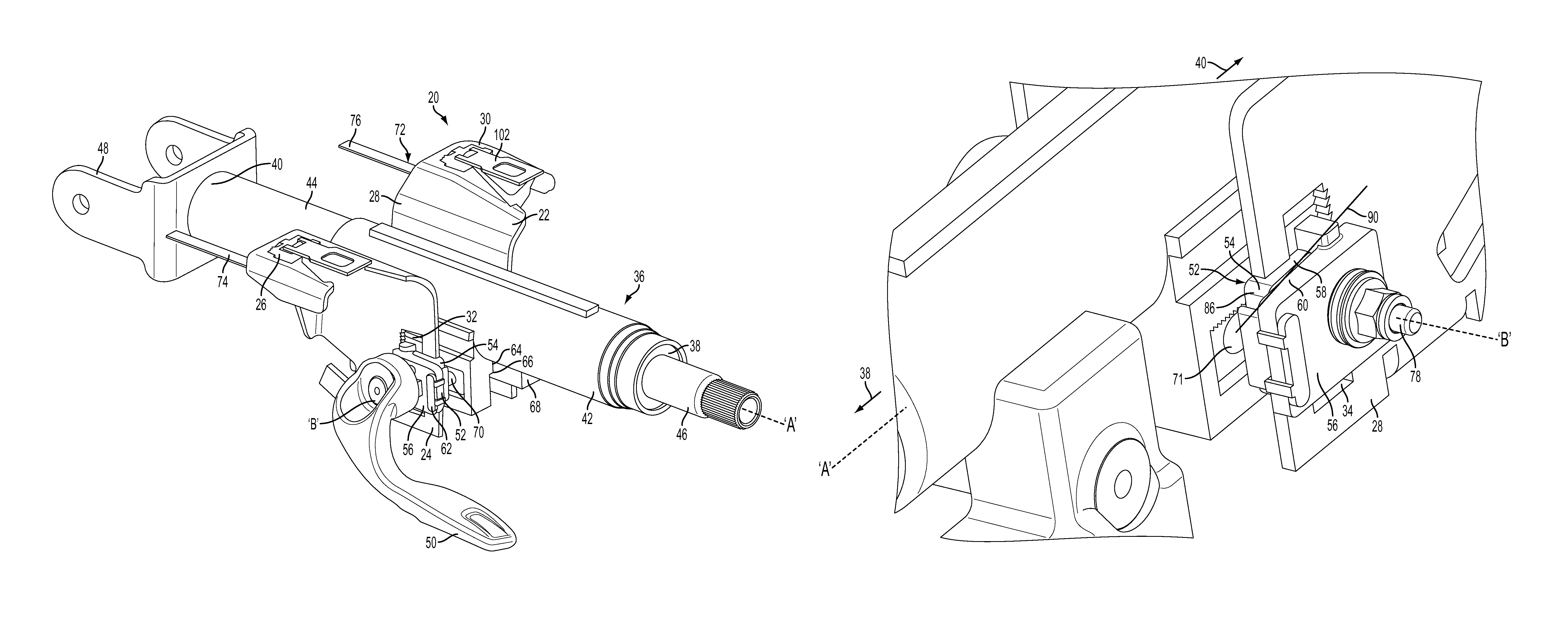 Crash release mechanism for automotive steering column