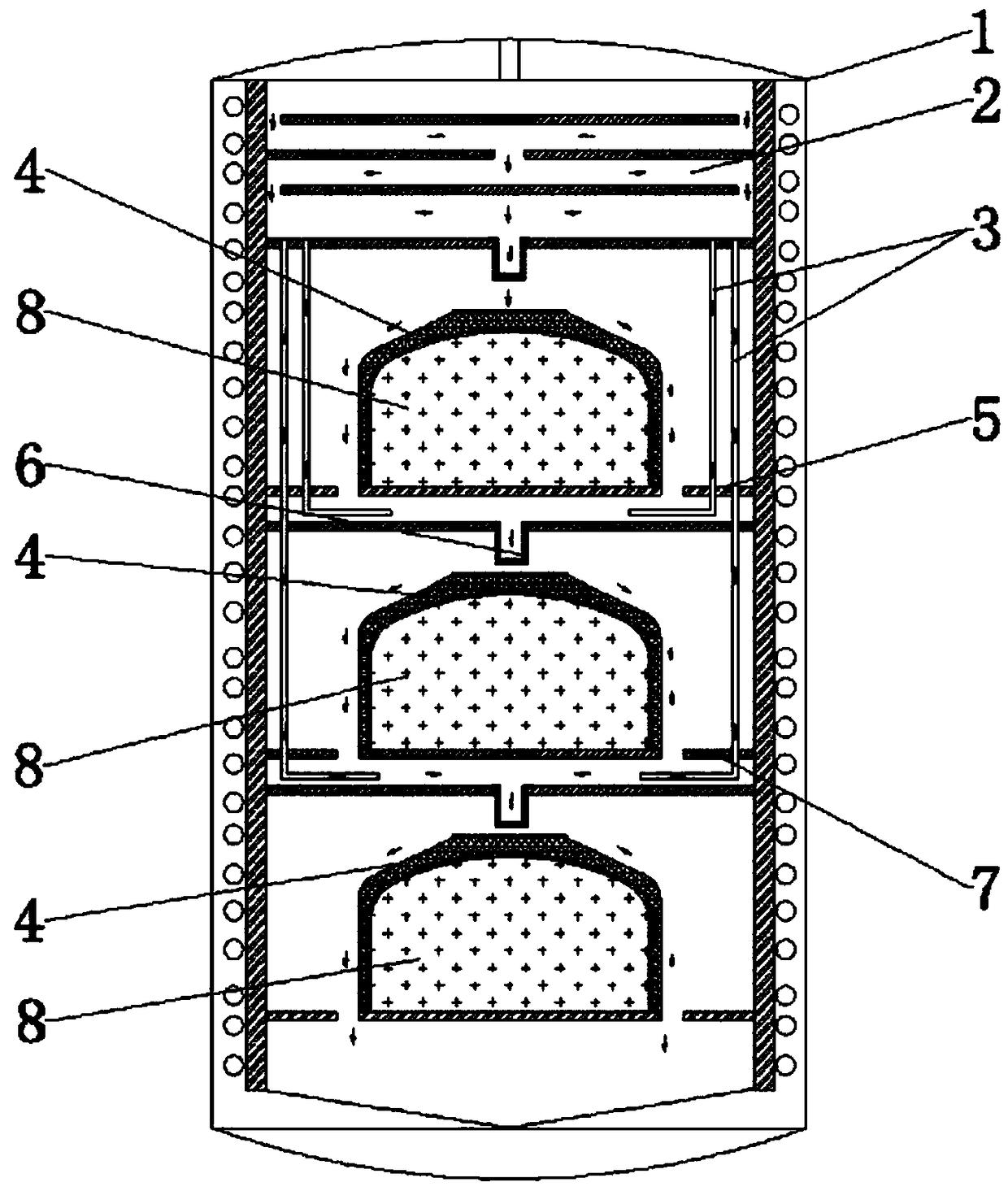 Flow field optimization based CVI (Chemical Vapor Infiltration) craft method for preparing carbon/carbon crucible