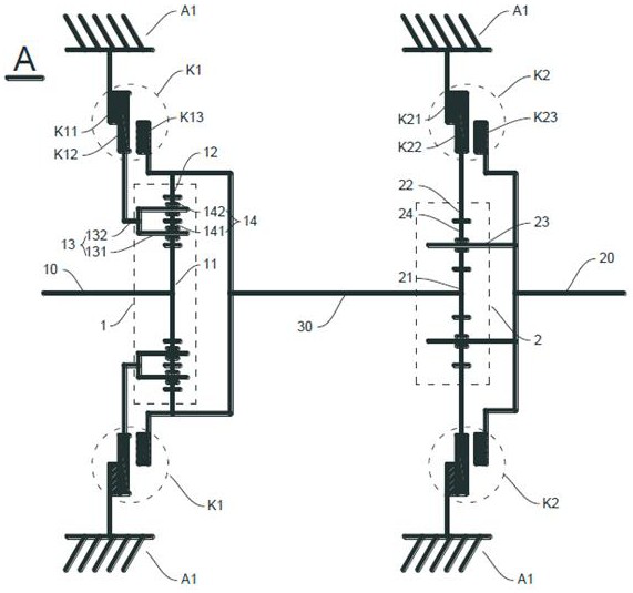 Double row transmission mechanism and powertrain