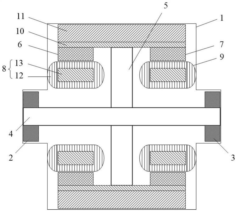 High-power-density permanent magnet synchronous motor and flywheel integrated device