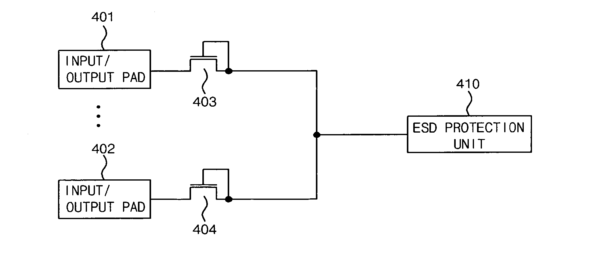 Electrostatic discharge protection circuit with reduced mounting area and junction capacitance