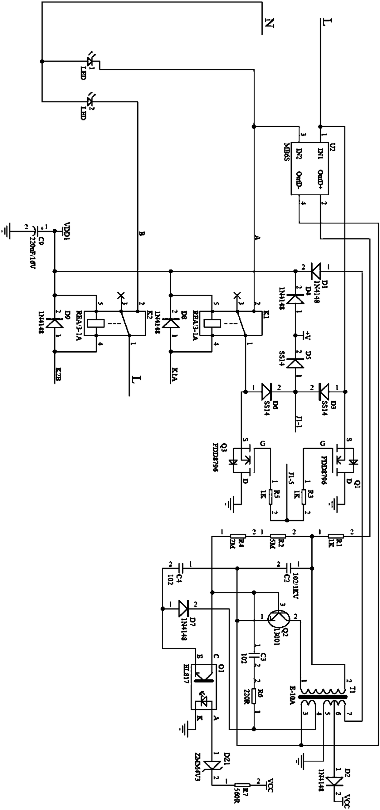 A two-way single live wire switch