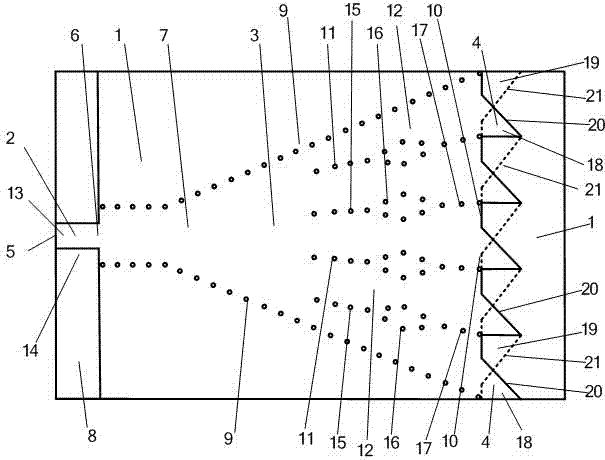 Thin-substrate phase amplitude correction slot line plane horn antenna