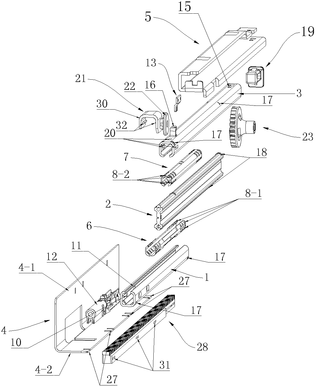 Three-section type hidden sliding rail mechanism