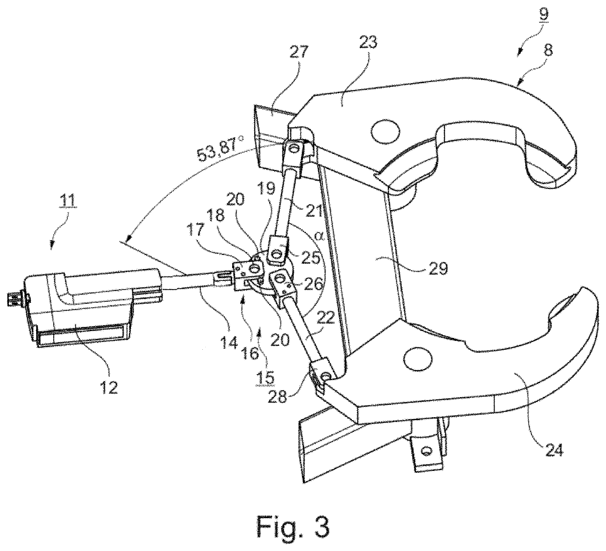 Kneading machine having a tongs locking mechanism for fixing a bowl trolley