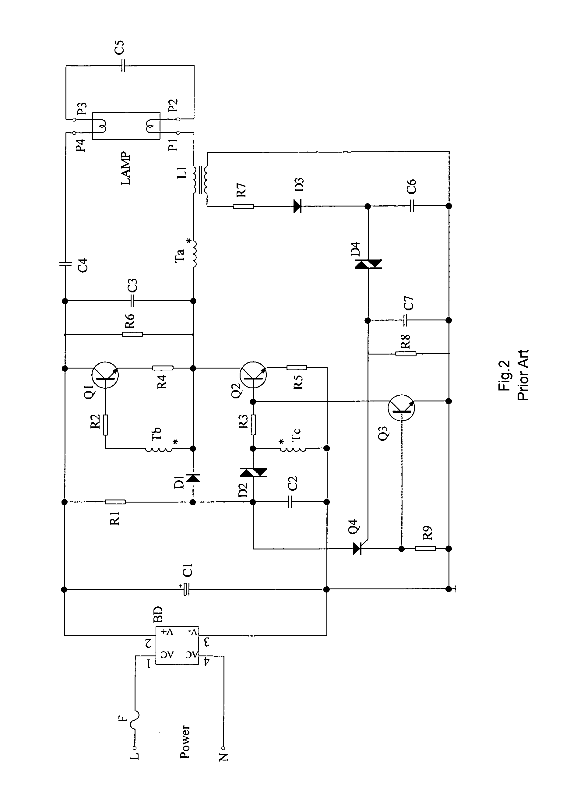 Circuit of the electronic ballast with the capability of automatic restart