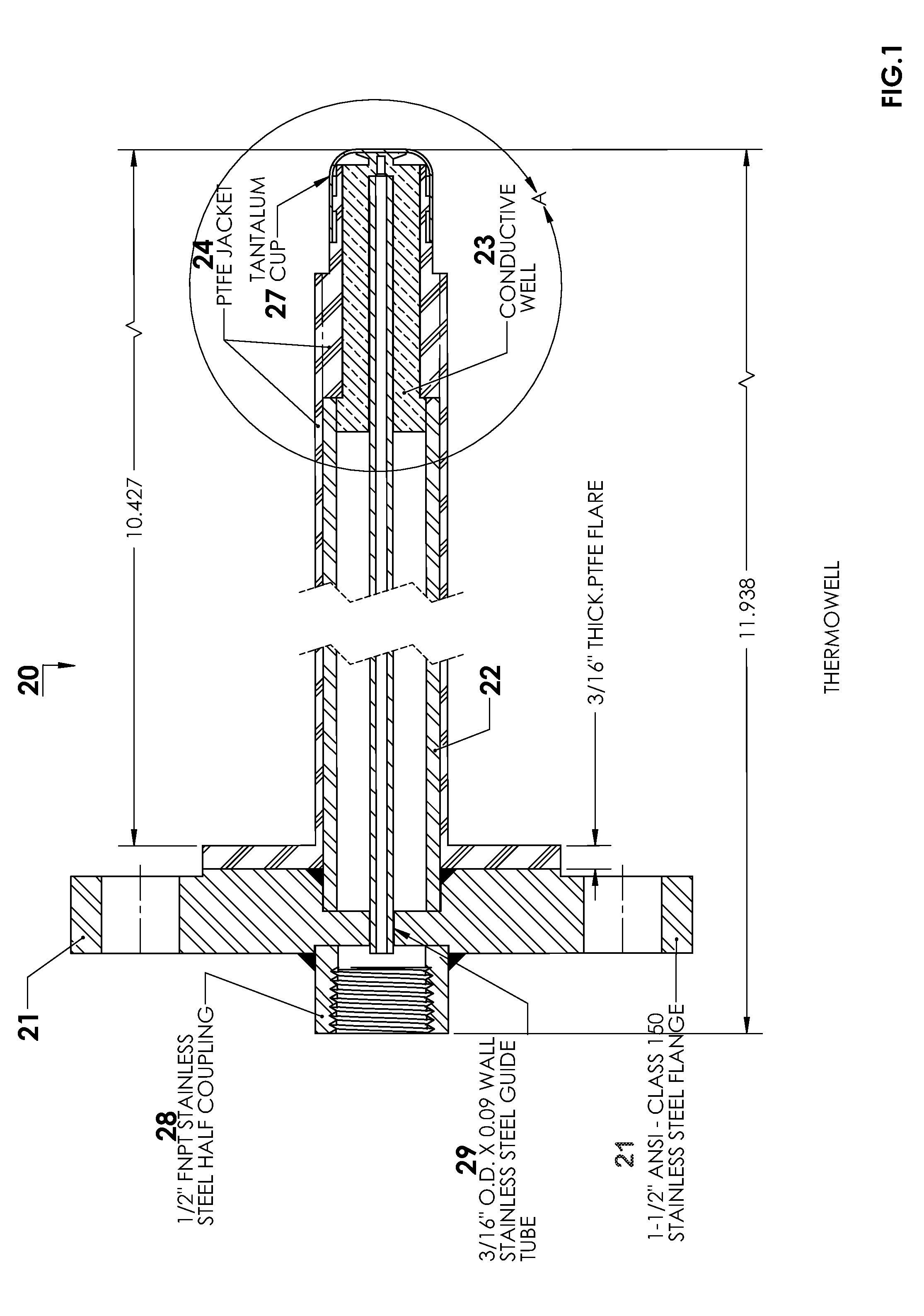 PTFE jacketed tantalum tipped thermowell