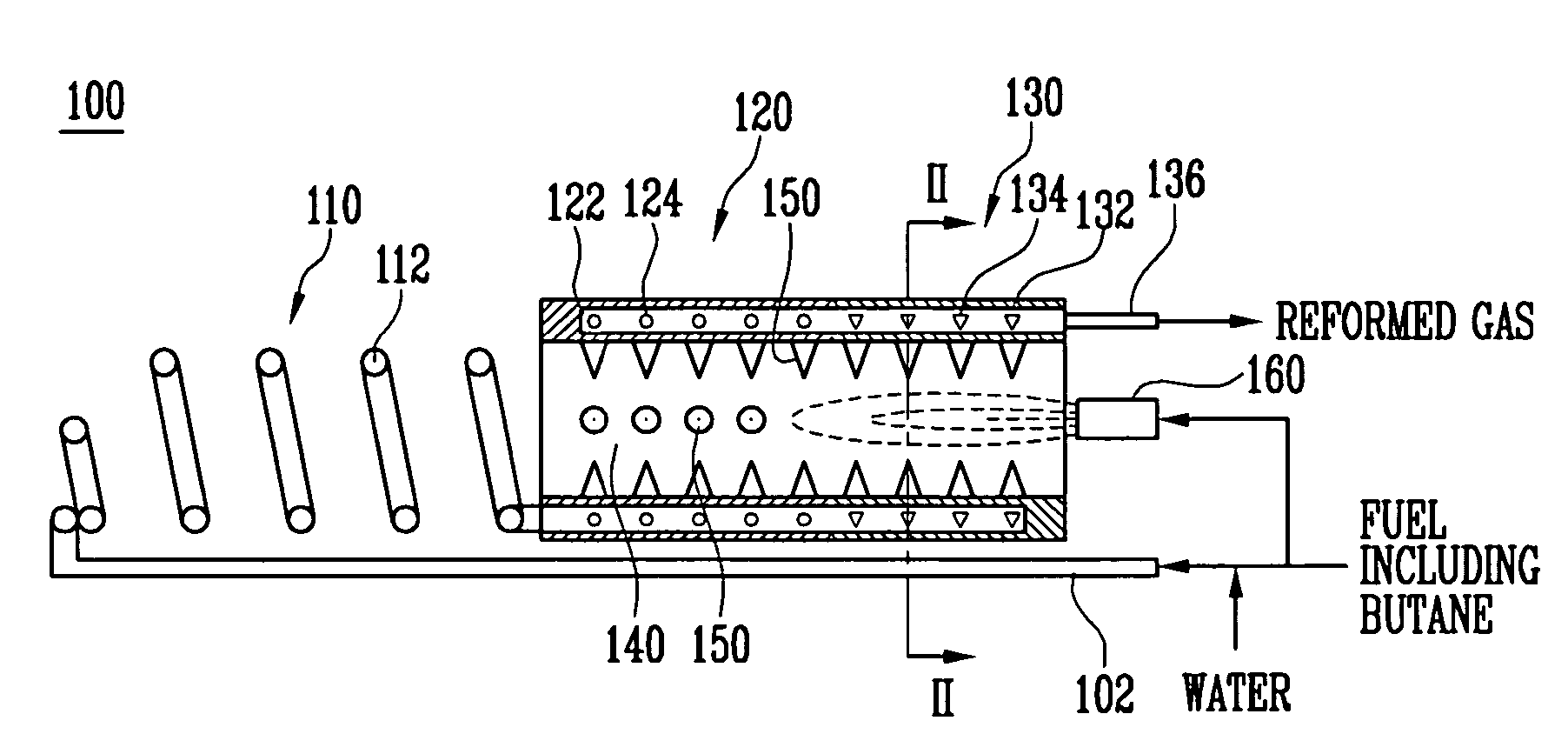 Pipe shaped reformer having rugged internal surface