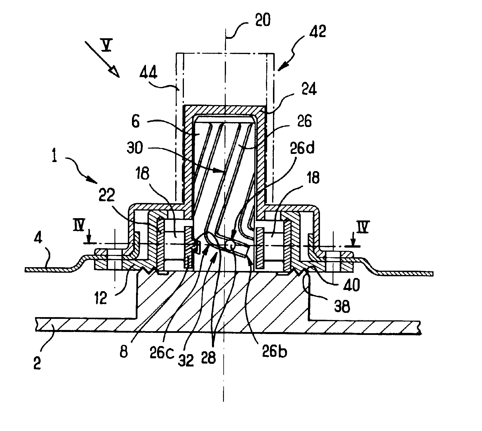 Fixing assembly with helical ramp