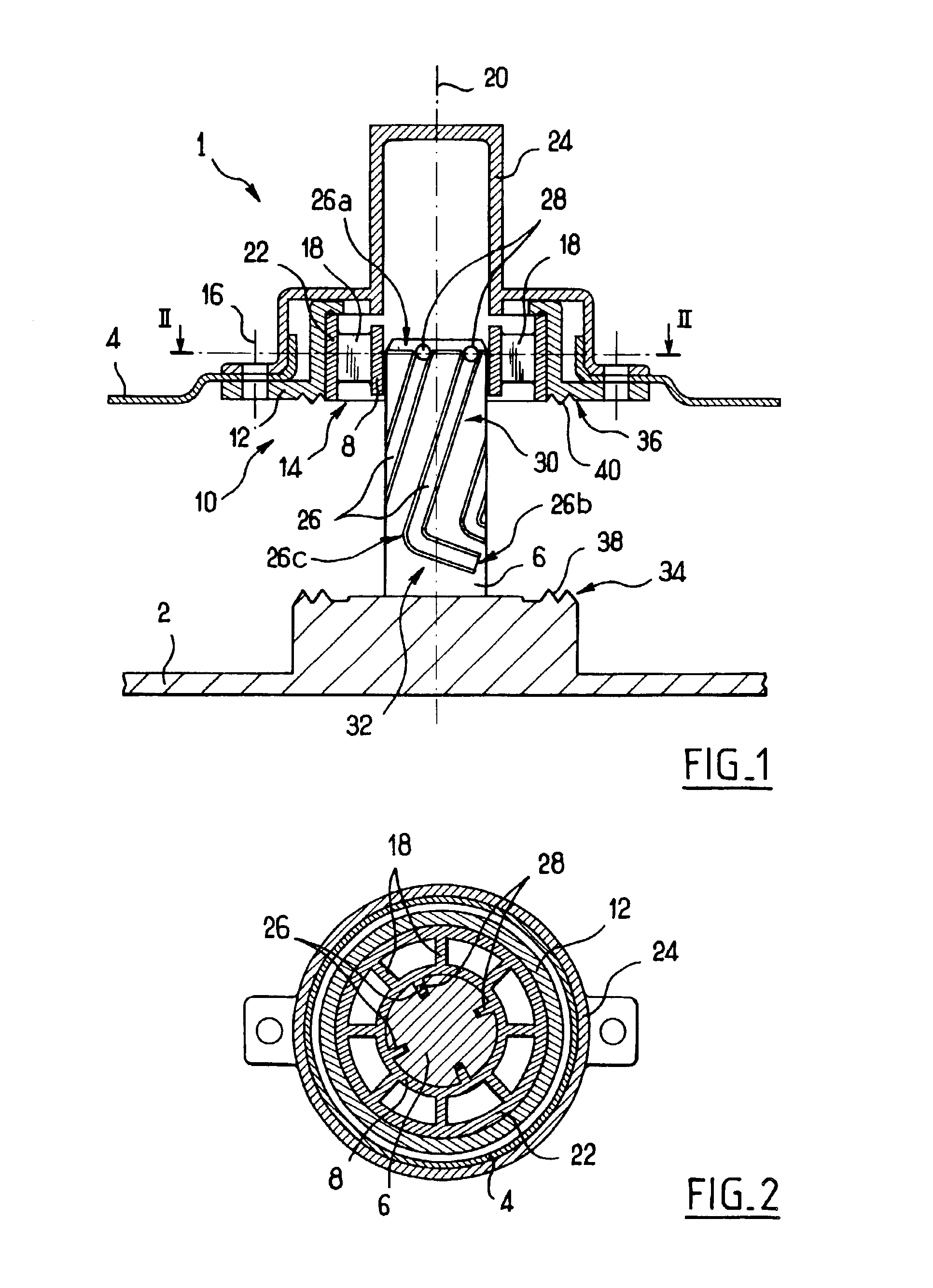 Fixing assembly with helical ramp