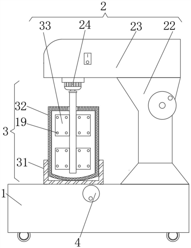 Raw material mixing device for baked food production