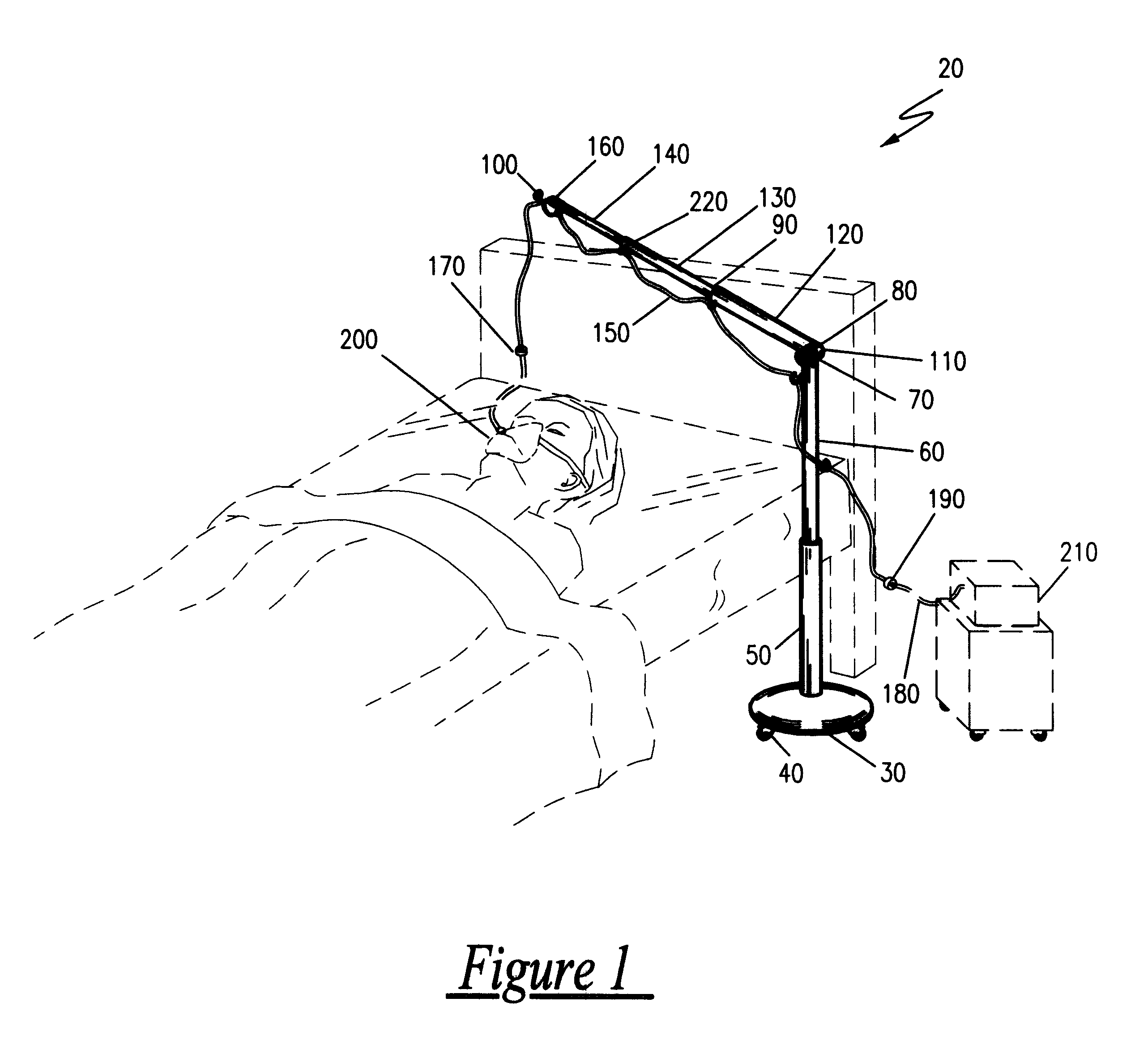 Telescoping flexible oxygen supply tube support stand