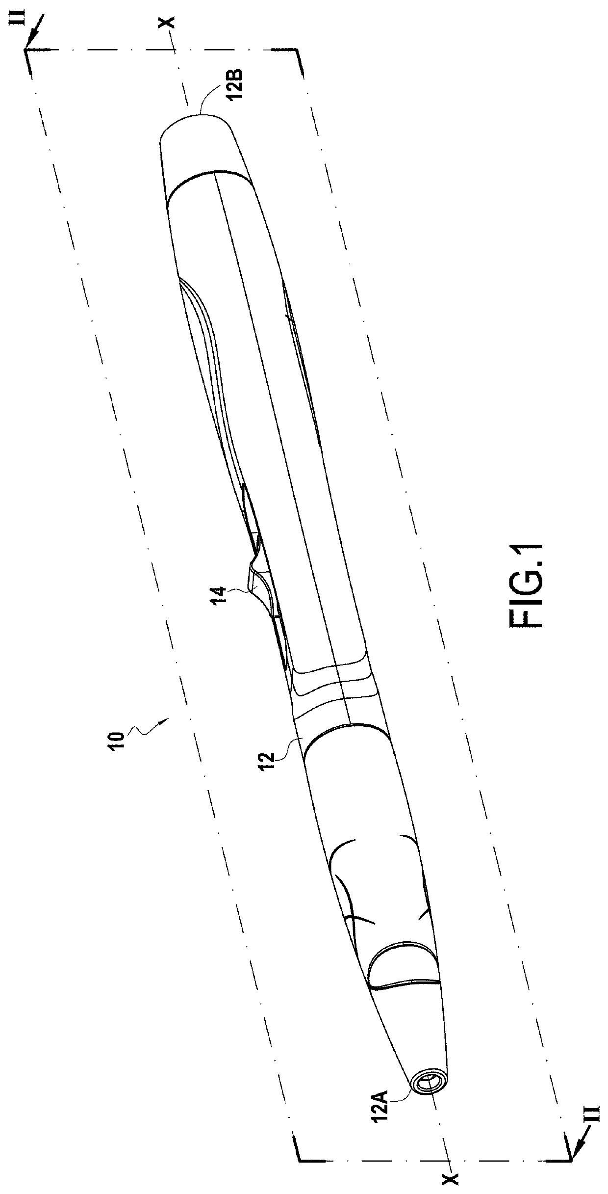 Hand held device having two heads that are retractable by means of a single button