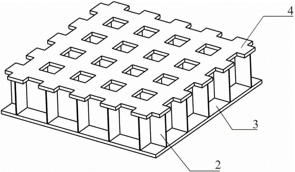 Square honeycomb interlayer structure and preparation method thereof