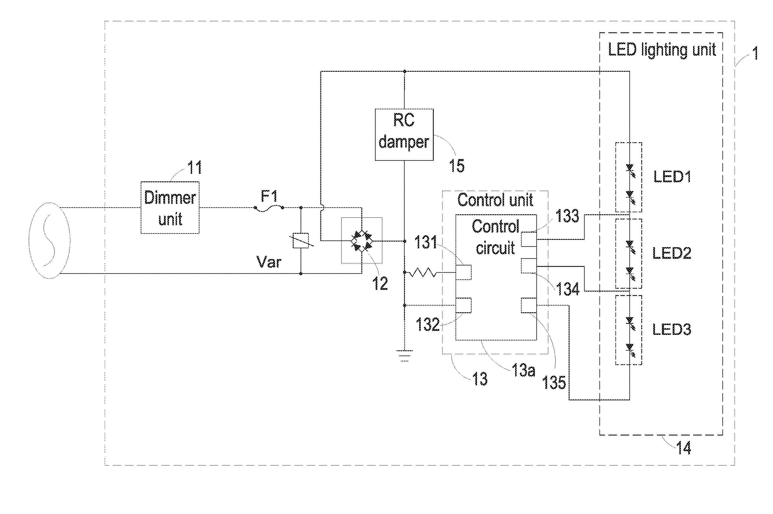 LED lighting module having tunable correlated color temperature and control method thereof