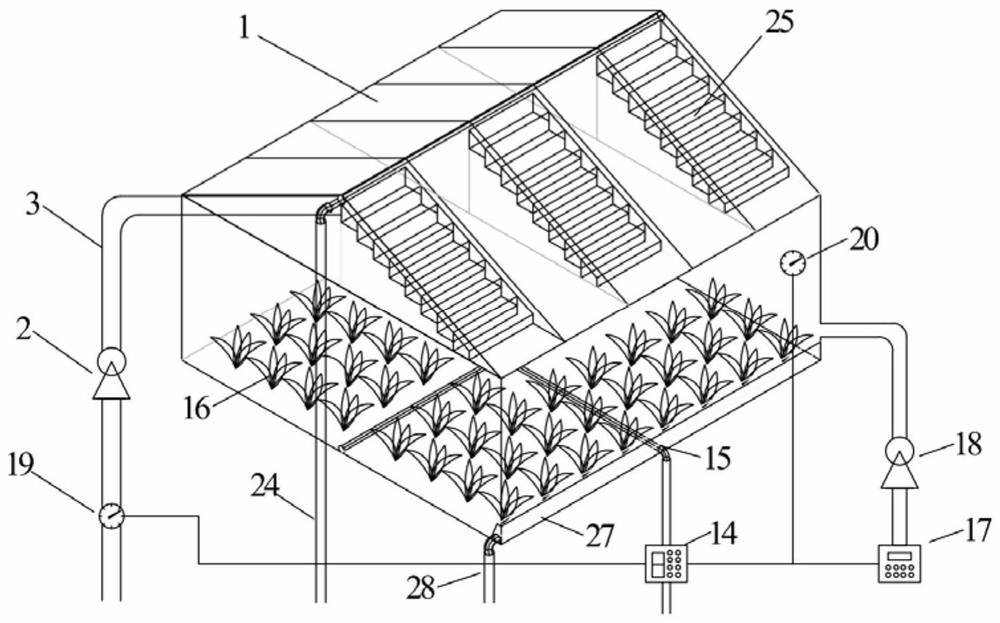 Agricultural greenhouse humidification-dehumidification type brine desalination system