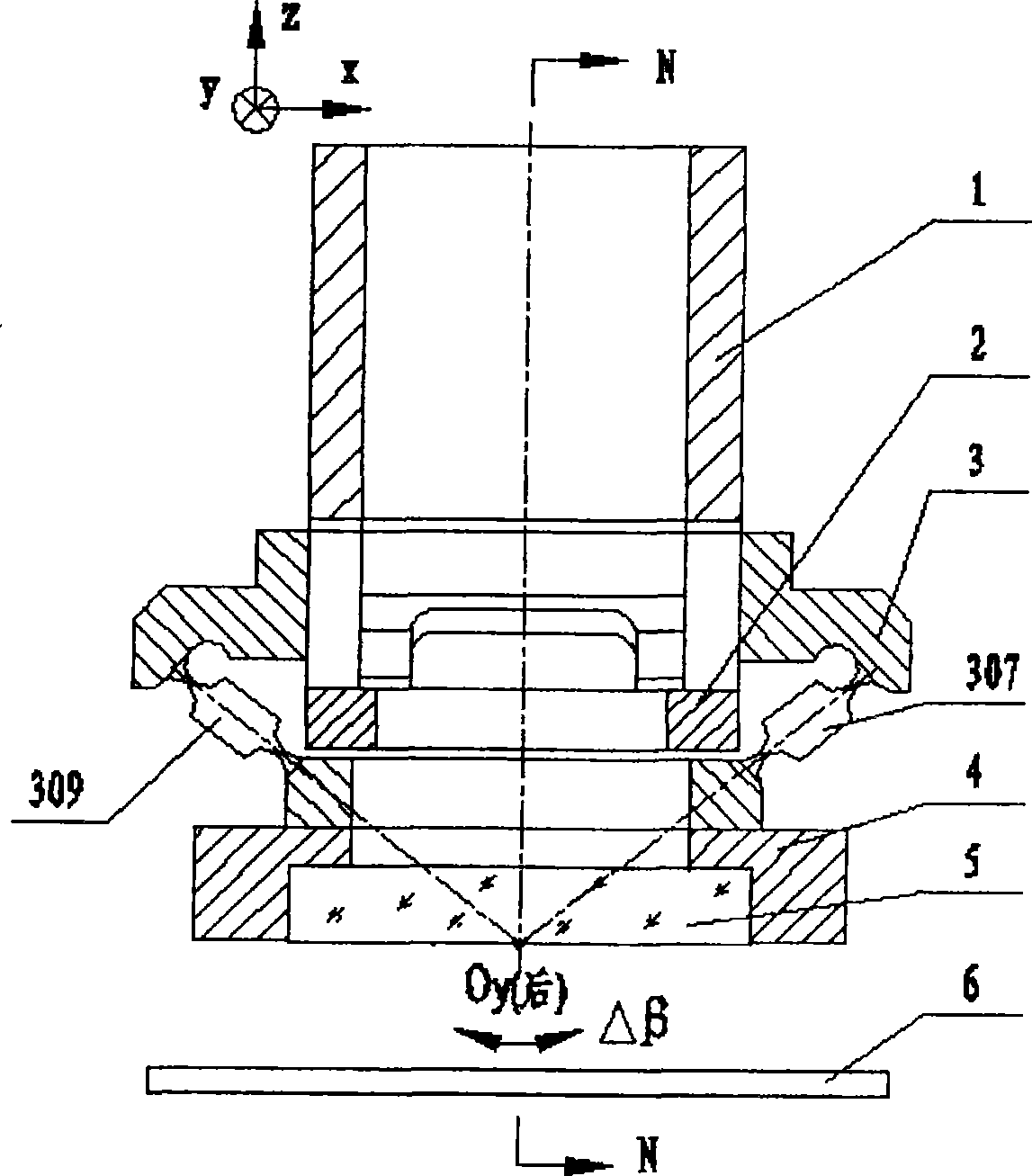 Inclination correcting mechanism of multi hinge nano-stamping pressing die