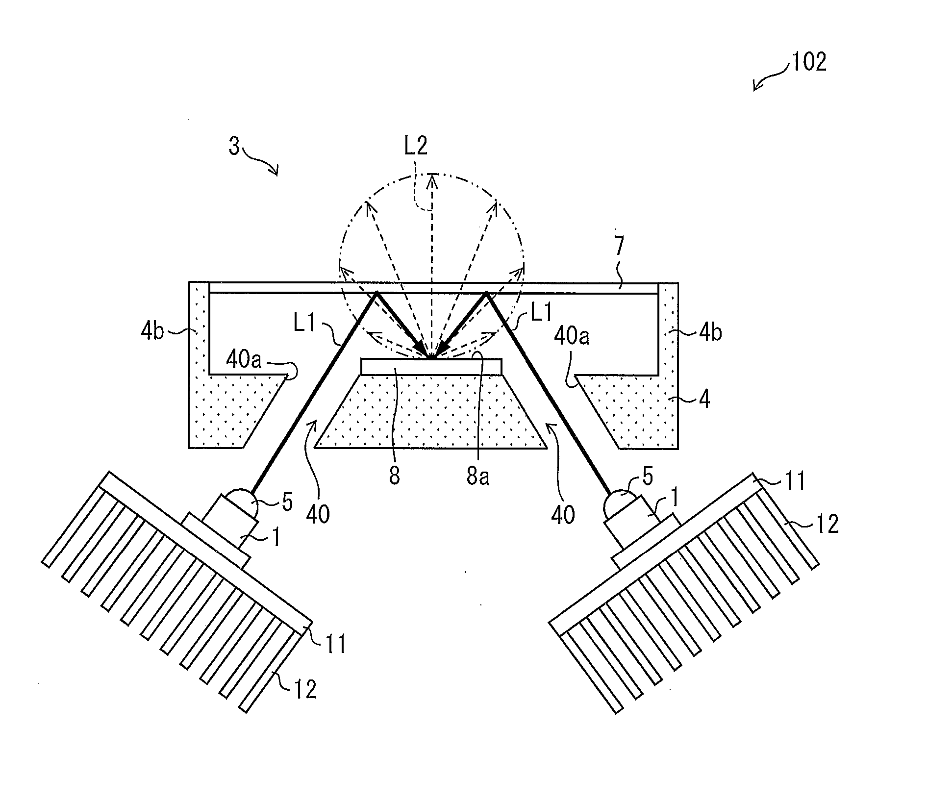 Light-emitting unit, light-emitting device, illumination device, and vehicle headlight