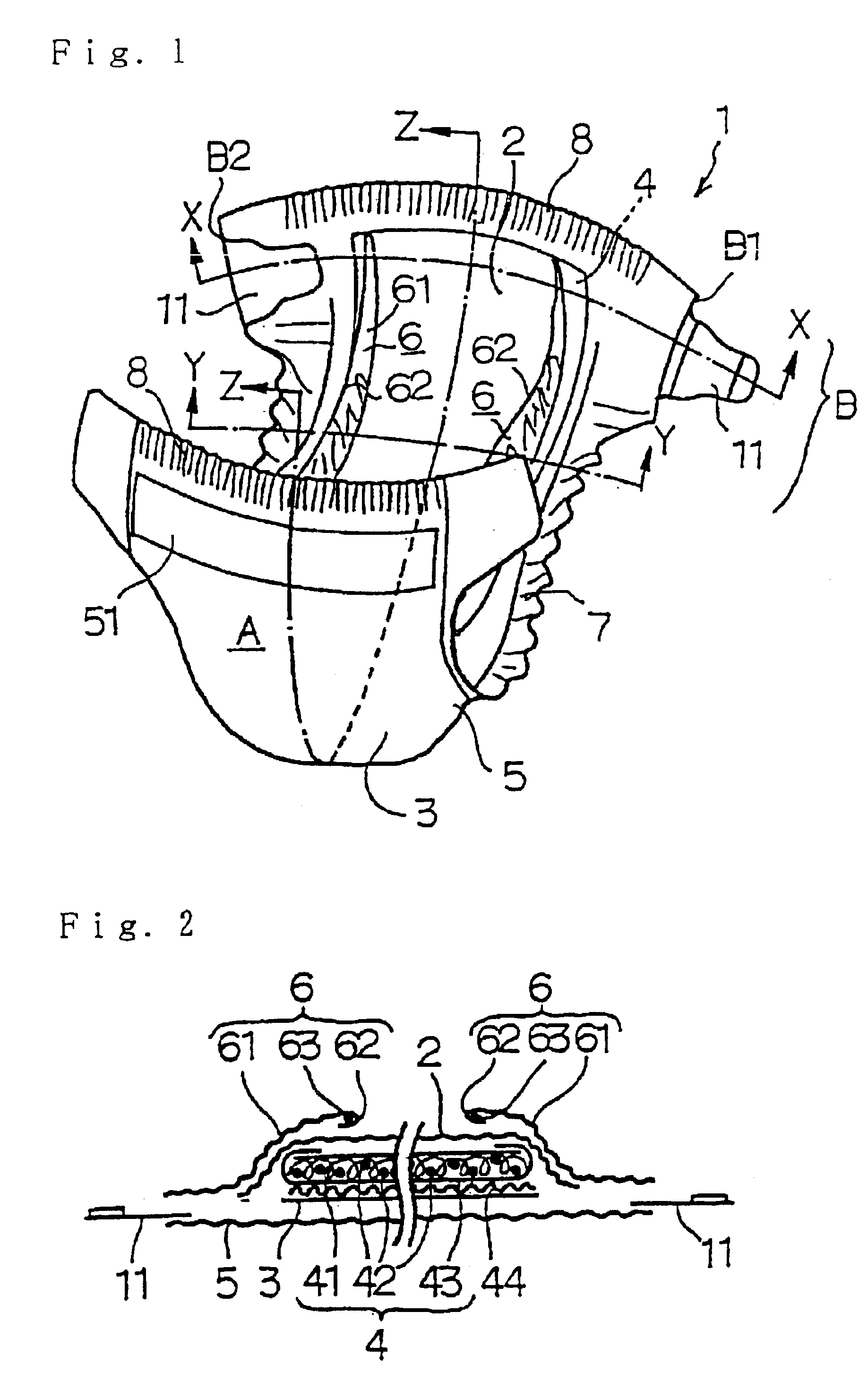 Disposable diaper and absorbent member used therein