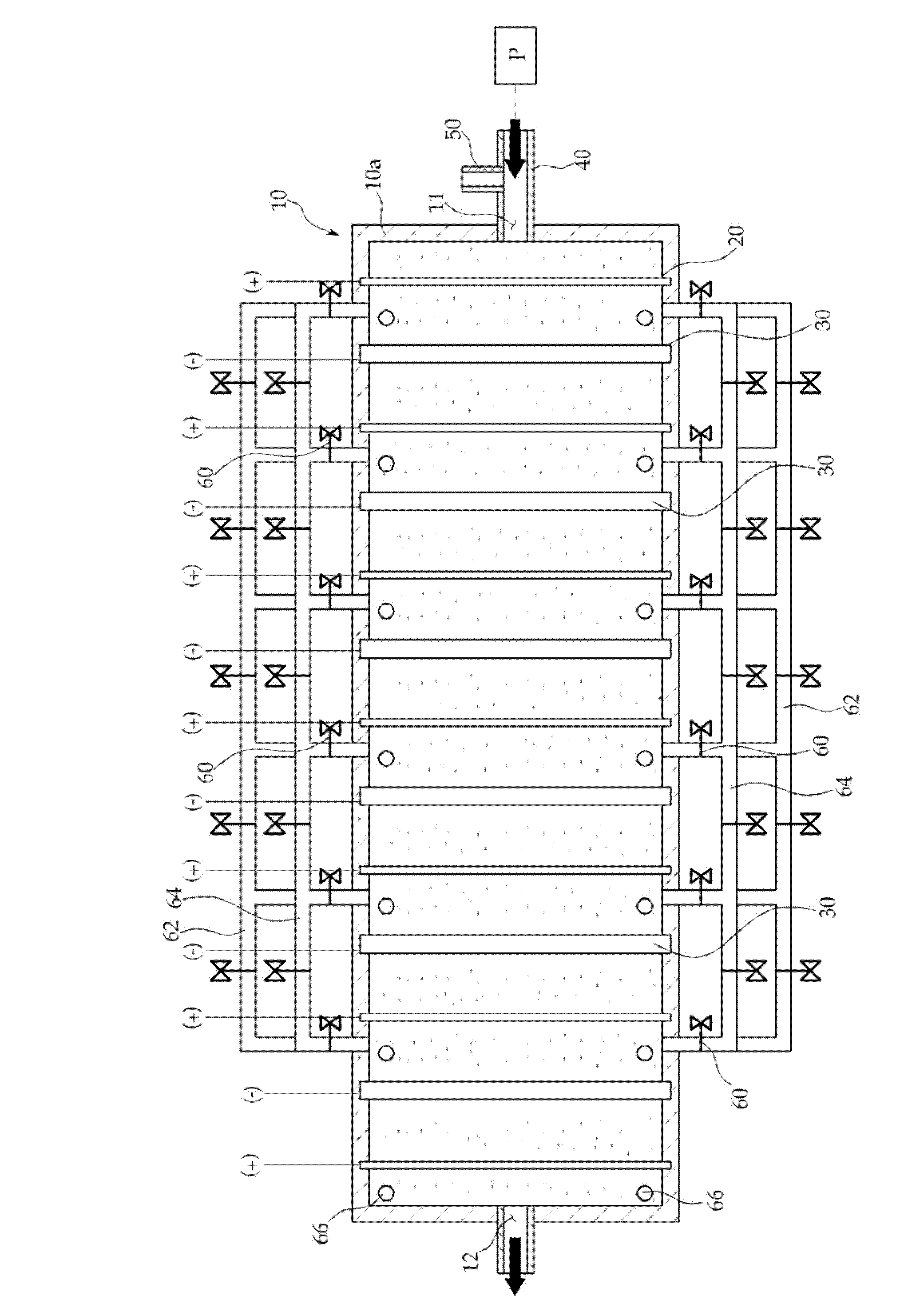 Electrolyzer having increased contact specific surface area for the recovery of valuable metals