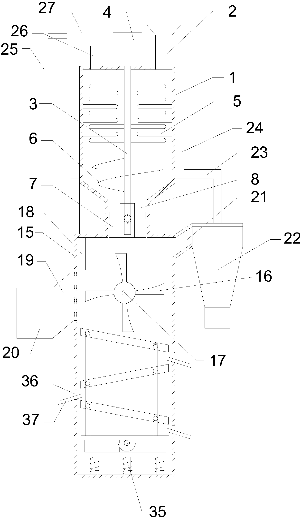 Efficient grain impurity-removing and drying device with pre-heating function