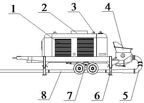 Double-cylinder concrete conveying pump adapted to single track tunnel