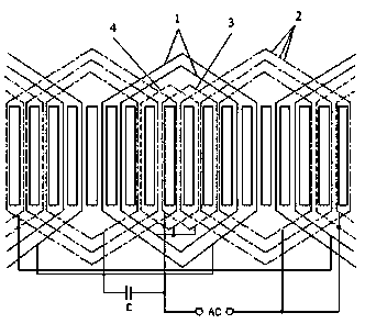 Winding displacement structure of capacitor motor stator winding and working method thereof