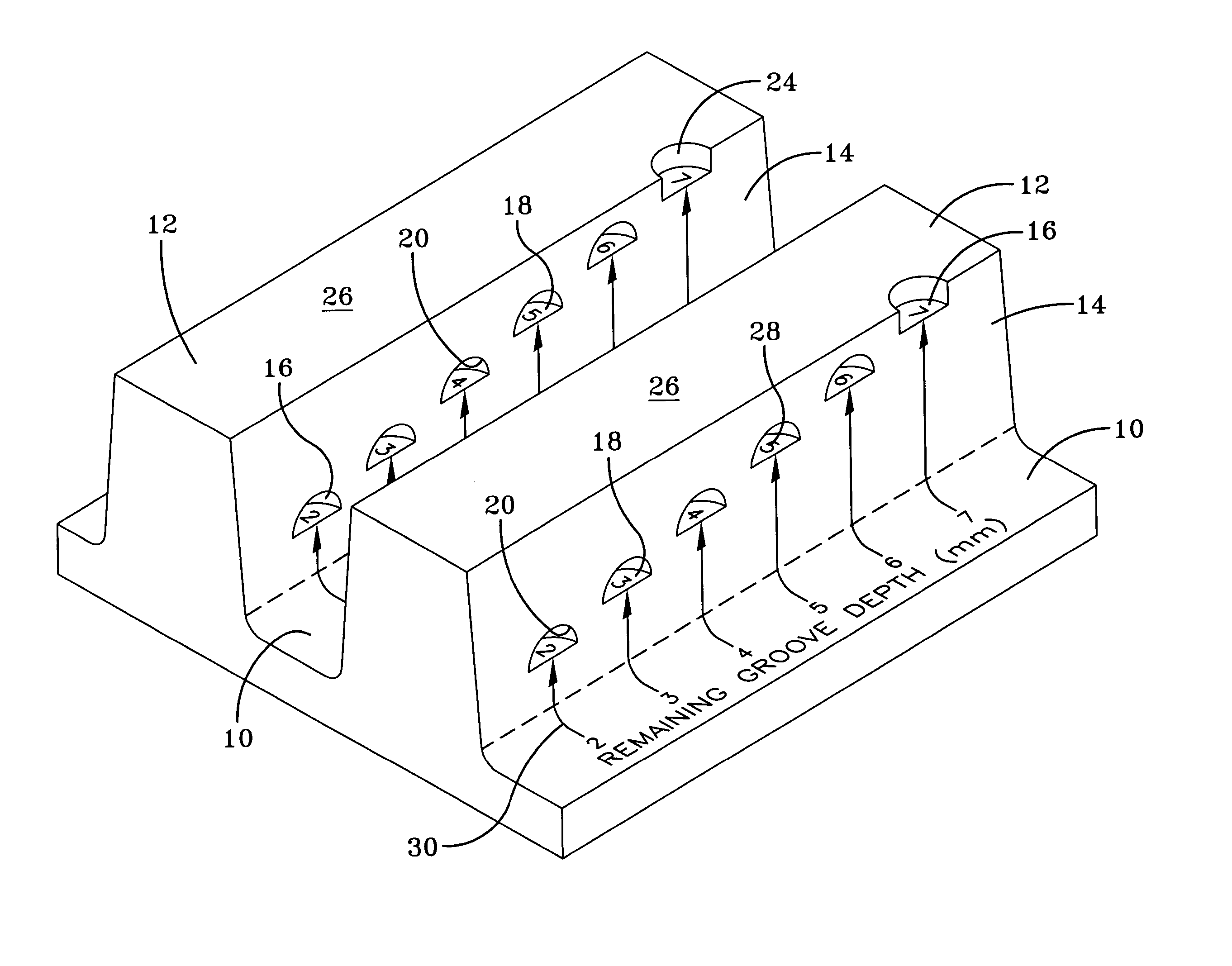 Progressive tire tread wear indicator