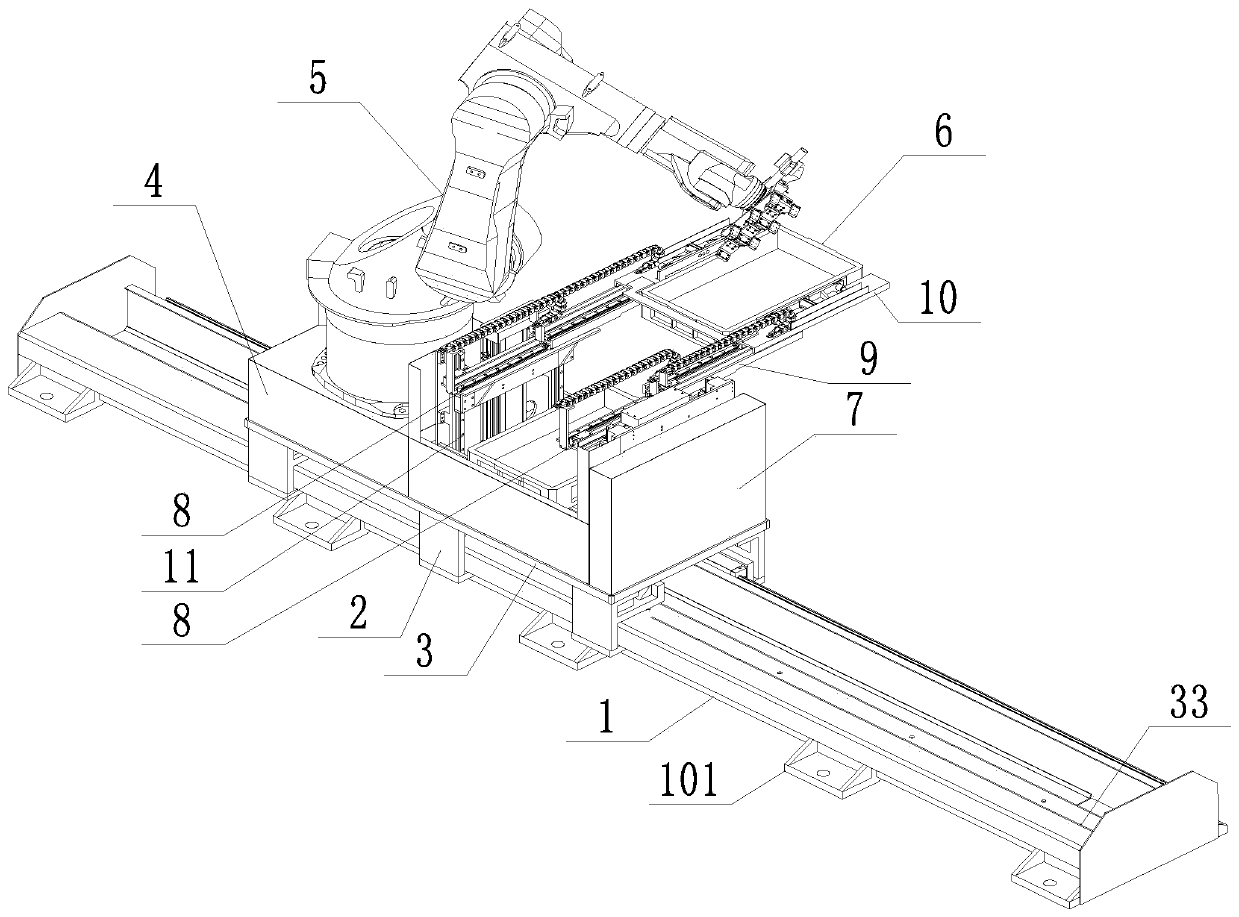 Feeding and blanking device and method for automatically conveying electric energy meters based on rail guided vehicle (RGV)