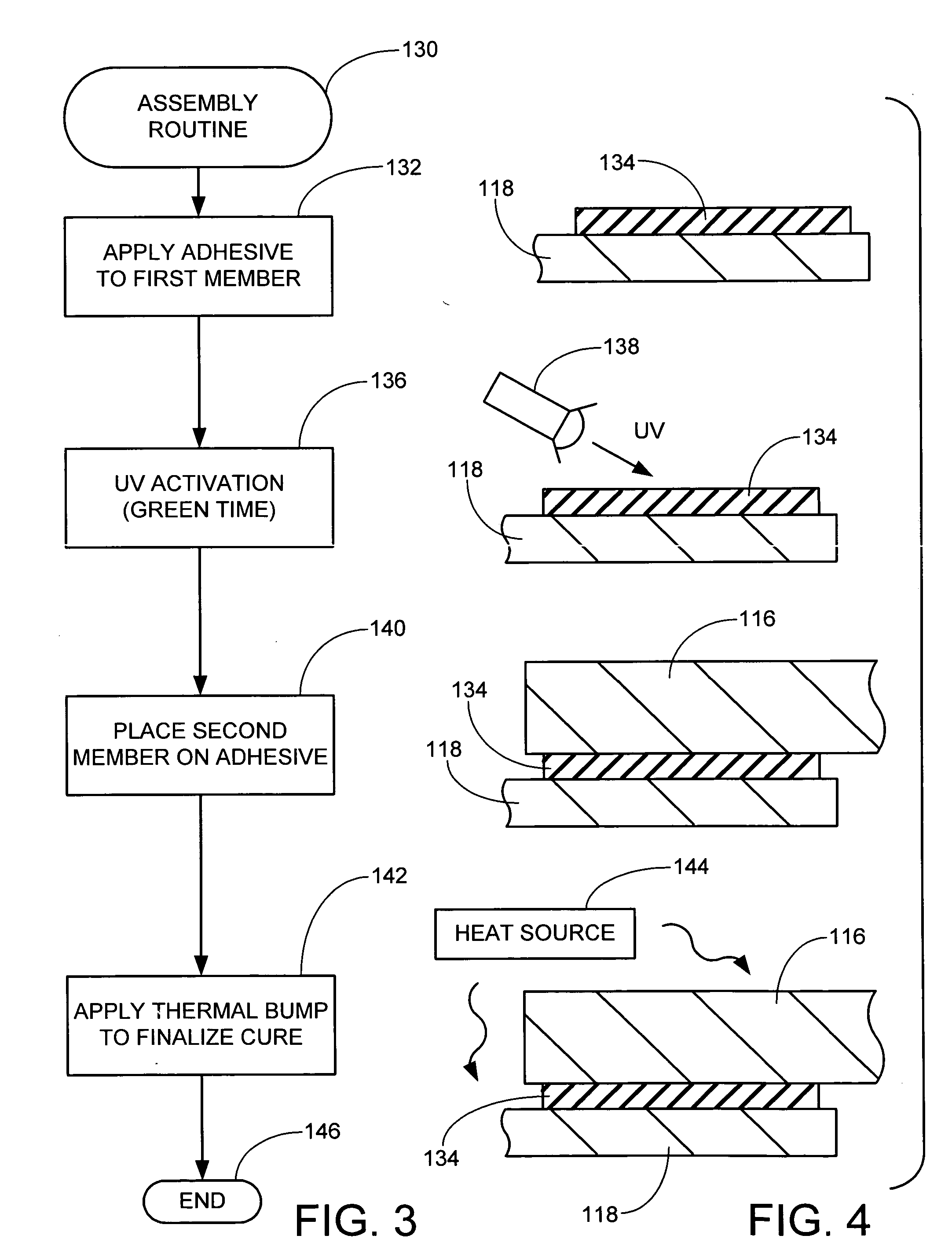 Adhesive attachment of a first member to a second member