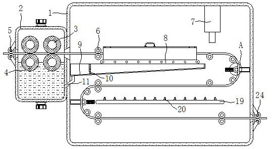 Self-cleaning type surface code spraying device for wires and cables for integrated circuits