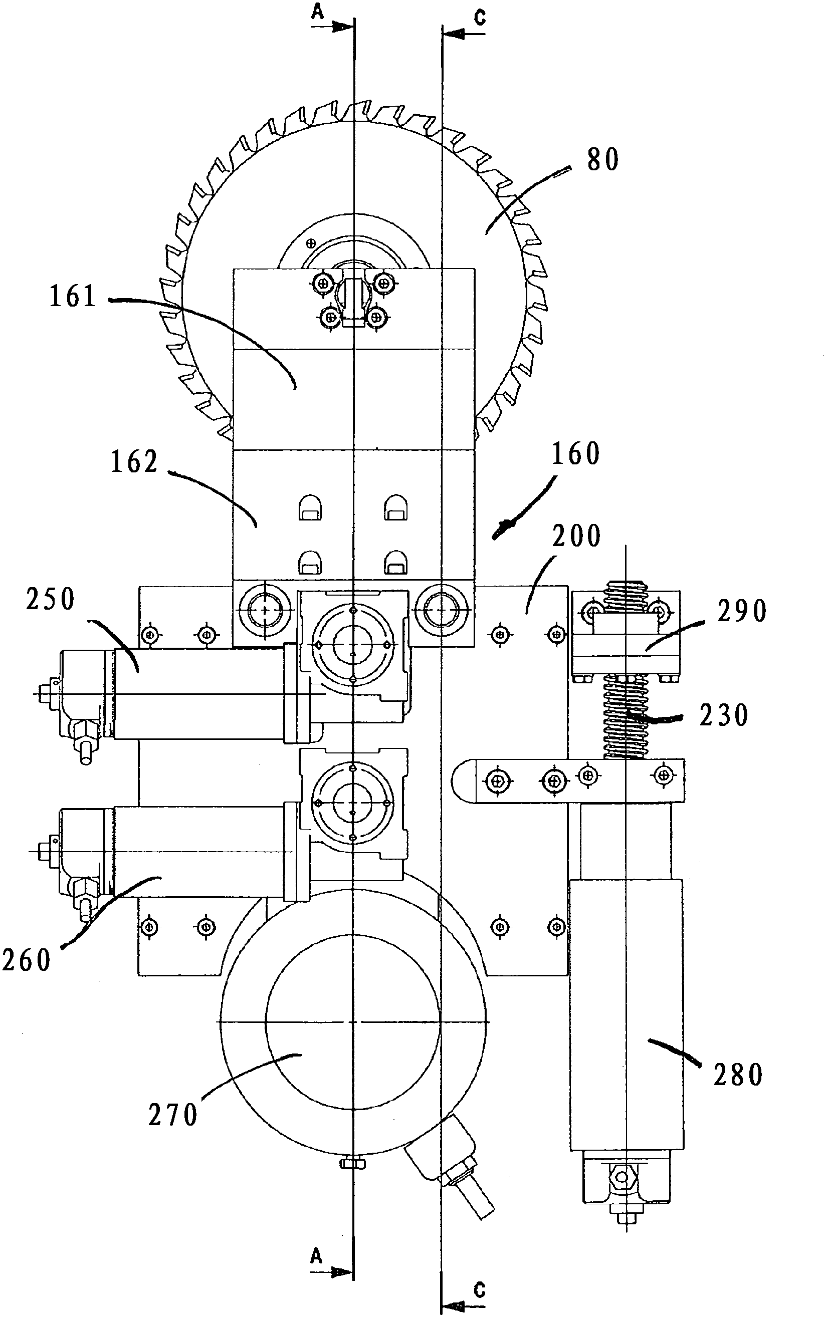 Scoring saw assembly which can be pivoted on both sides