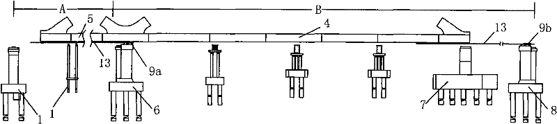 Synchronous continuous support pulling construction method of long and large steel box girder