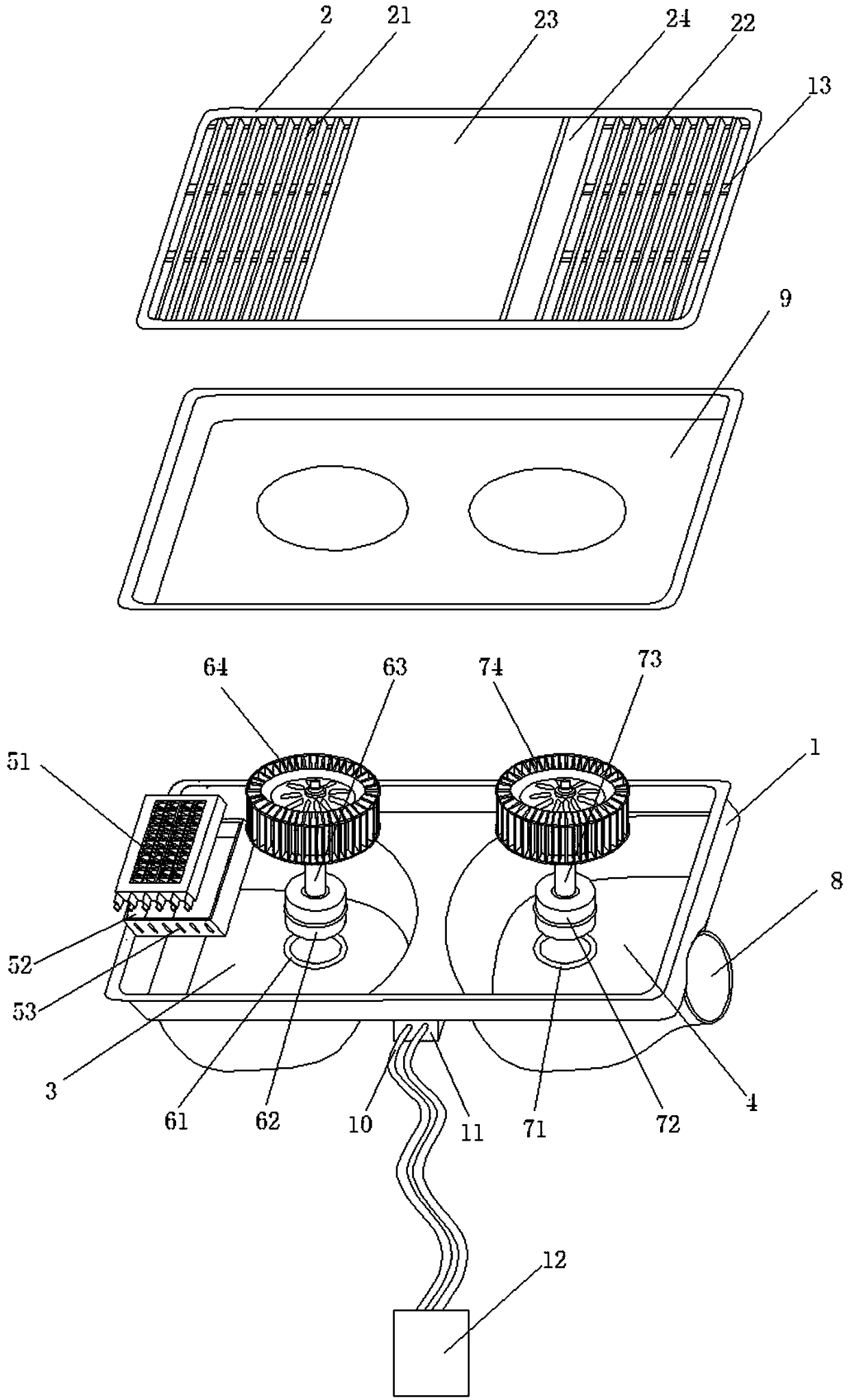 Heating device adopting PTC heating and air supplying for integrated bathroom