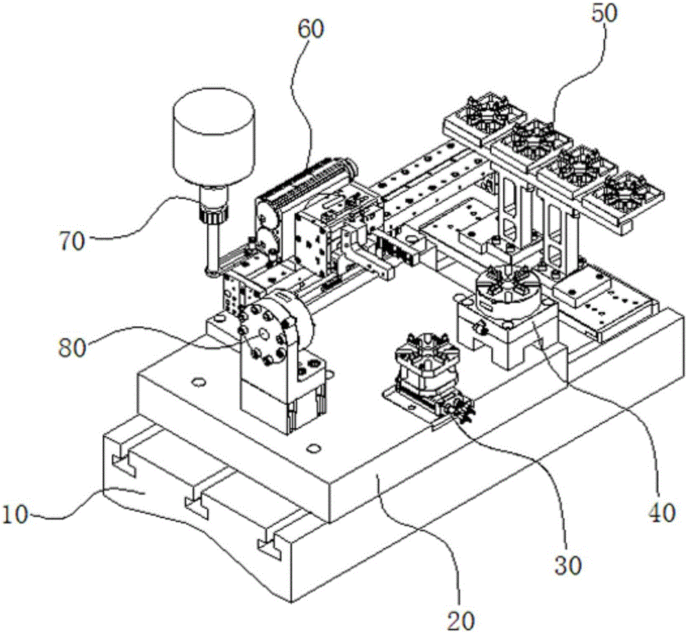 Automatic feeding and multi-surface processing device for triaxial numerically-controlled machine tool