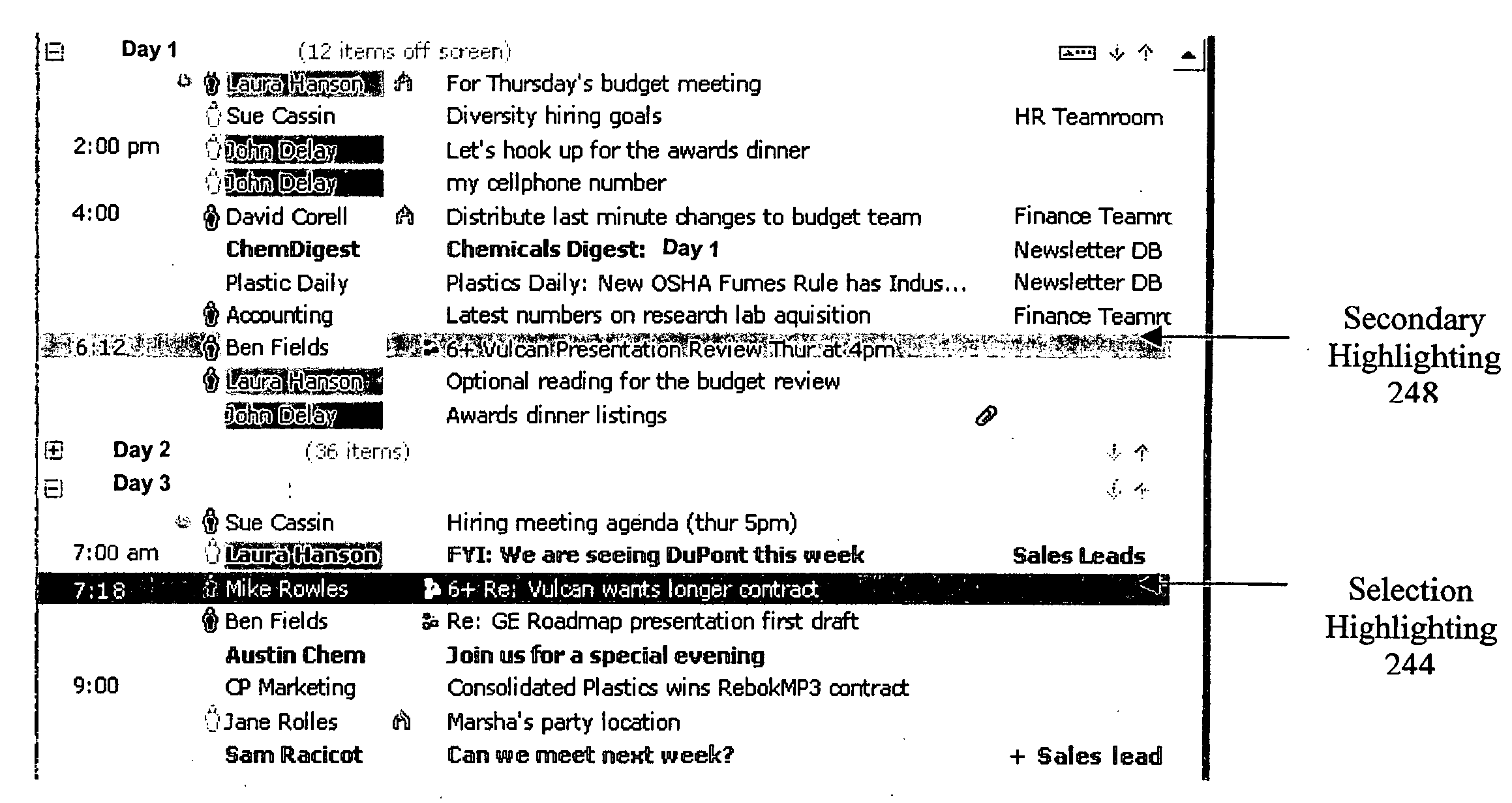 System and method for scrolling among categories in a list of documents