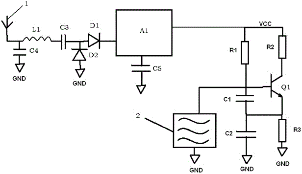 Oscillating temperature sensor using rf radio frequency signal as energy