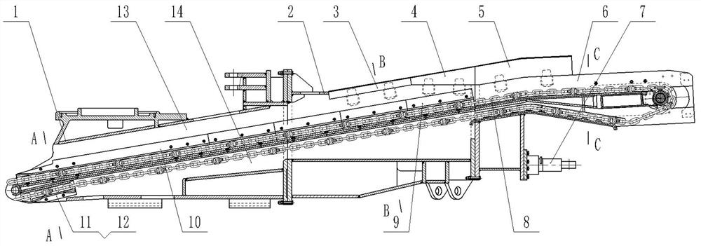 Heading machine body integrated with scraper conveying device