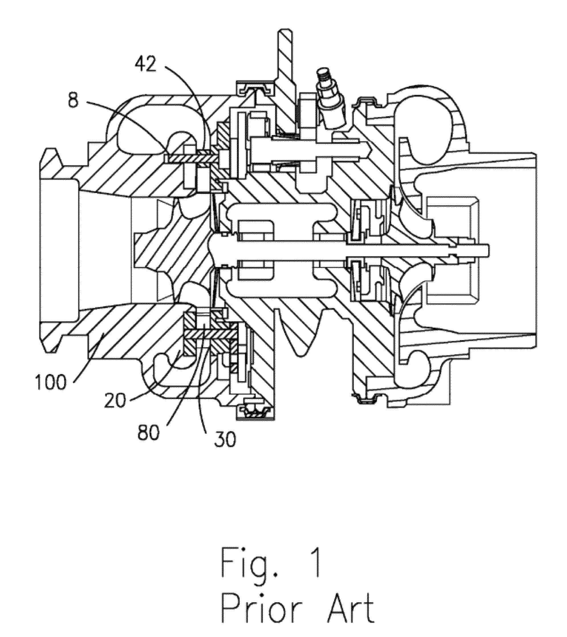 Variable geometry vane ring assembly with stepped spacer