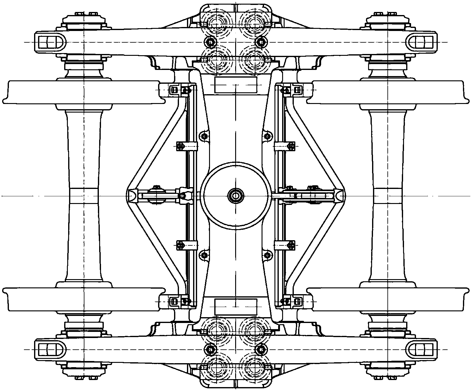 Friction-varying hanging-type shock-absorption bogie